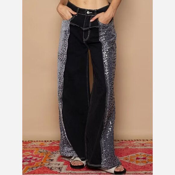 Sequin Wide-Leg Denim Pants – Perfect for any holiday party! - Picture 2 of 12